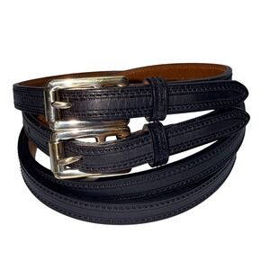 Audrey Talbott Double Black Leather Genuine Leather Gold Buckle Belt Italy 34"